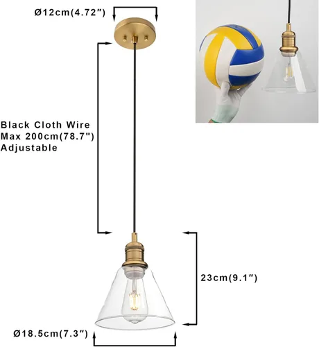 Miniatura 2 de Yosoan Lámpara colgante Edison vintage de 1 luz, mini embudo acampanado de vidrio transparente para cocina, baño, porche, sala de estar, comedor