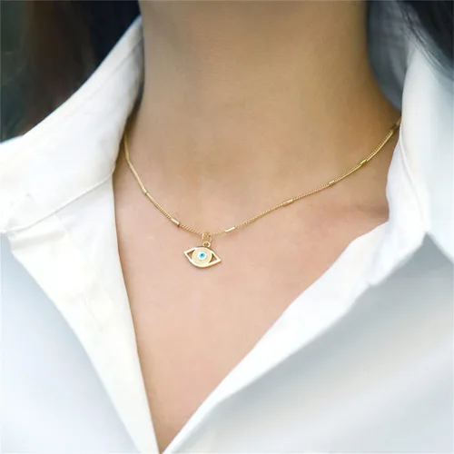 Miniatura 4 de Collar contra el mal de ojo para mujer, chapado en oro de 18 quilates, collar de ojo turco con colgante de oro para niñas