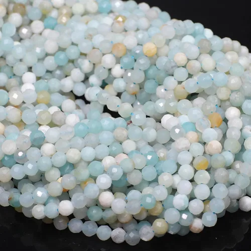 Miniatura 32 de 180 piezas 2mm Cuentas de piedras preciosas de turquesa africana natural facetada redonda suelta para hacer joyas