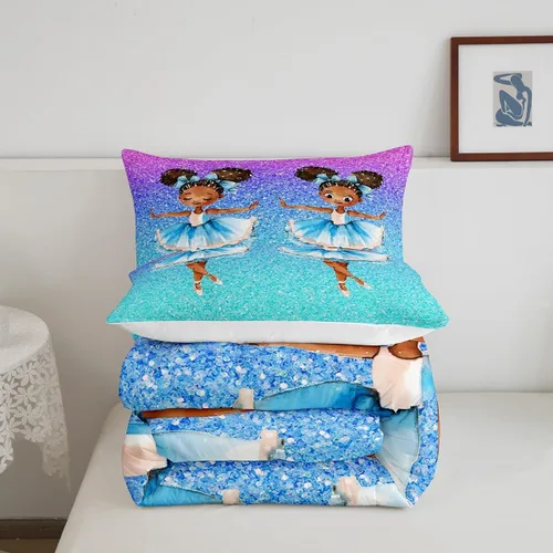 Miniatura 124 de Erosebridal Juego de ropa de cama de princesa de ballet, tamaño Queen, juego de edredón de 3 piezas para niñas bailarinas de ballet, lindo juego