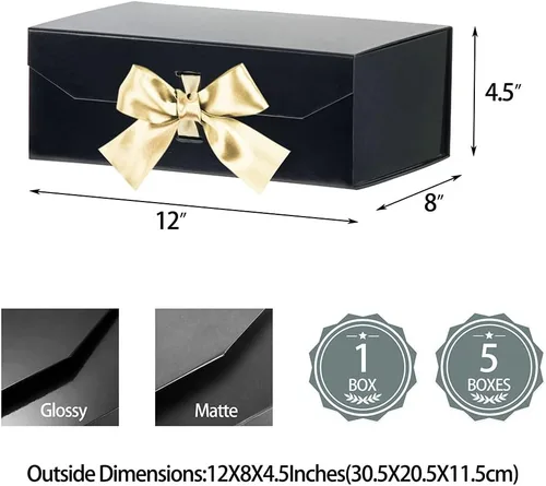 Miniatura 3 de GoooodGift Cajas de regalo negras con tapa, 12 x 8 x 4.5 pulgadas, cajas de regalo grandes de cumpleaños, cajas plegables rectangulares para Negro
