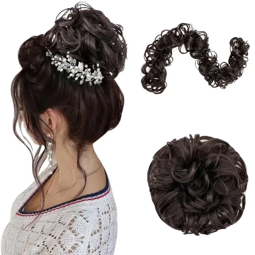 Miniatura 24 de Benehair Moño desordenado con peines con clip en moño de Juva, moño de Juva, esponjoso, ondulado, fácil de estirar, moño grande, cola de caballo