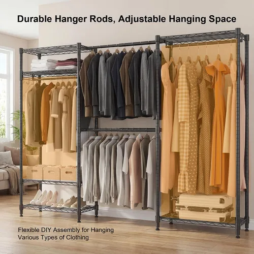 Miniatura 5 de BATHWA - Perchero de alta resistencia independiente para espacio de 68.9 a 90.2 pulgadas Expandable Clothing Storage, Adjustable 6 Shelves, 4