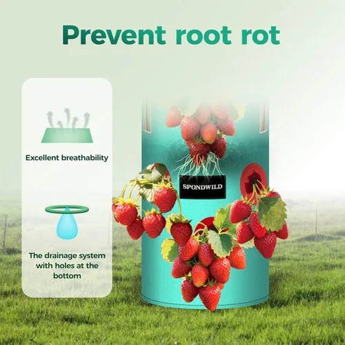 Miniatura 5 de Paquete de 3 bolsas colgantes de fresas, bolsas de cultivo colgantes de 1 galón con agujero de plantación inferior, maceta de fresa de polietileno