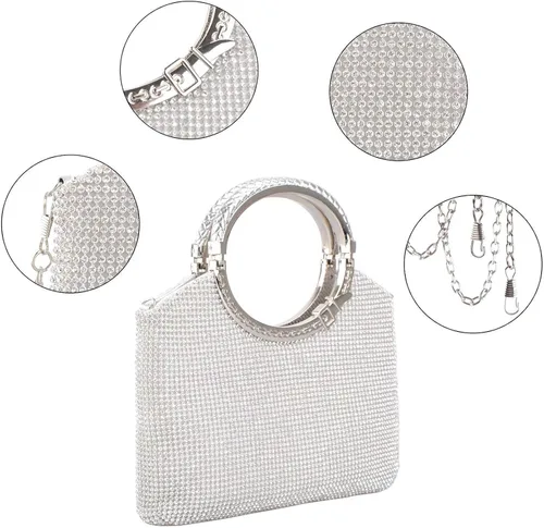 Miniatura 6 de LIFEWISH Bolsos de noche con diamantes de imitación de cristal para mujer, bolsos de mano brillantes para graduación, cóctel, fiesta, boda
