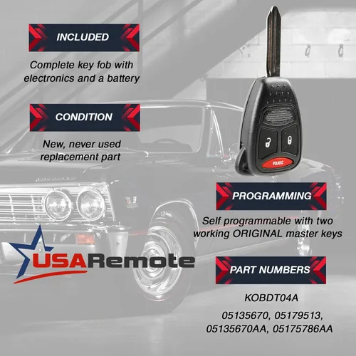 Miniatura 3 de Llavero compatible con Dodge Caliber Dakota Durango Magnum Nitro Ram / Mitsubishi Raider 2004 2005 2006 2007 2008 2009 2010 2011 2012 (KOBDT04A)