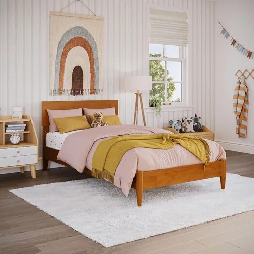 AFI, Aria - Cama de plataforma moderna de perfil bajo de madera maciza, tamaño individual, color caramelo claro
