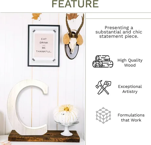 Miniatura 3 de BARNWOODUSA LLC Letras rústicas grandes del alfabeto, monograma de madera de pie para decoración de mantel y chimenea, bloques decorativos de letras