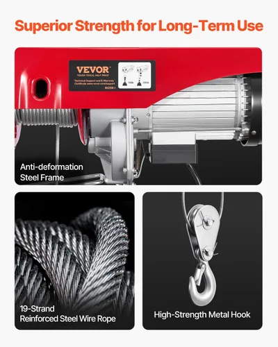 Miniatura 5 de VEVOR Polipasto eléctrico de 2200 libras con control remoto inalámbrico, polipasto eléctrico de 110 V con control remoto, altura de elevación de 40