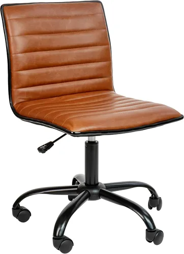 Flash Furniture - Silla de oficina, vinilo marrón, estructura negra, sin reposabrazos, asiento y respaldo acanalados, diseño de respaldo bajo
