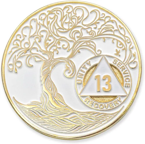 Miniatura 174 de 20 Year Sobriety Mint Twisted Tree of Life - Medallón de recuperación AA chapado en oro, fichas y fichas, color negro