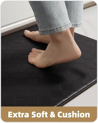 Miniatura 3 de Color&Geometry Tapetes acolchados antifatiga para cocina, 17 x 71 pulgadas, alfombra de pasillo largo antideslizante impermeable, alfombrilla Negro