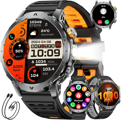 Miniatura 11 de LIGE Relojes inteligentes militares para hombres (3 bandas), batería de 1000 mAh, reloj inteligente de pantalla grande HD de 1.7 pulgadas