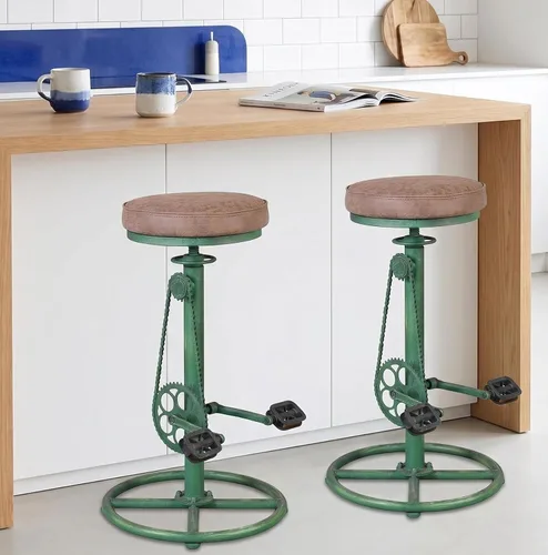 Topower Taburete de bar vintage para bricolaje, cadena de bicicleta, pedal de hierro, retro, industrial, altura ajustable, diseño de rueda de