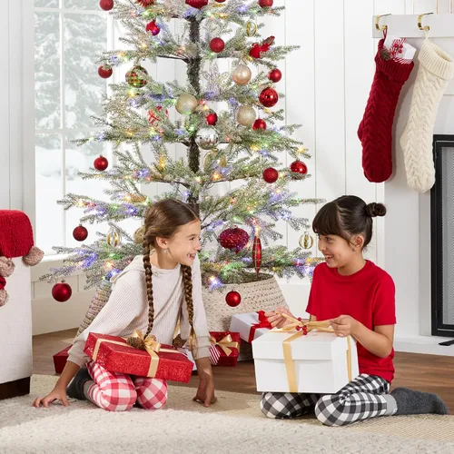 Miniatura 6 de Best Choice Products Árbol de Navidad preiluminado de 9 pies, pino flocado artificial, decoración navideña, abeto noble de álamo, luces LED blancas