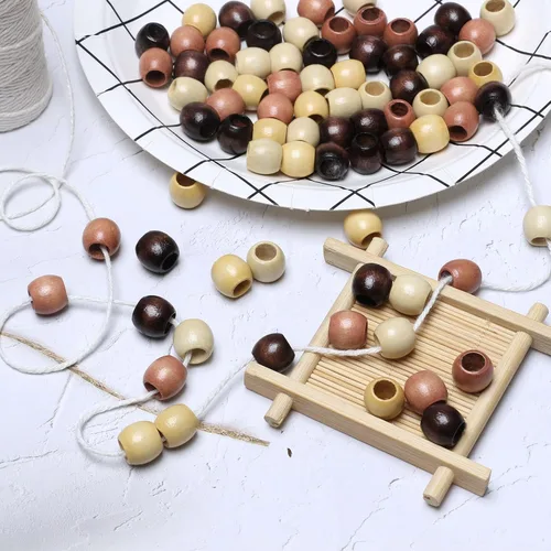 Miniatura 4 de 200 cuentas de madera de barril de 0.472 in, cuentas de madera de agujero grande para decoración de trenzas de cabello, fabricación de proyectos