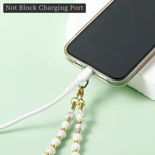 Miniatura 3 de Correa de teléfono con cuentas de mármol, cordón para teléfono celular con lengüeta de sujeción, cadena de teléfono, correa de muñeca manos libres