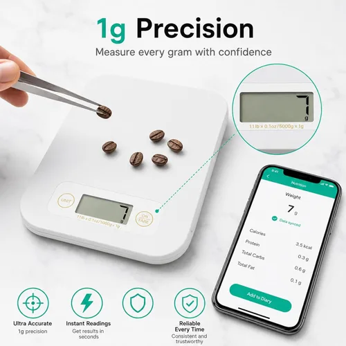 Miniatura 6 de URAMAZ Báscula de alimentos con calculadora nutricional, báscula digital de alimentos para báscula de cocina gramos y onzas, báscula inteligente