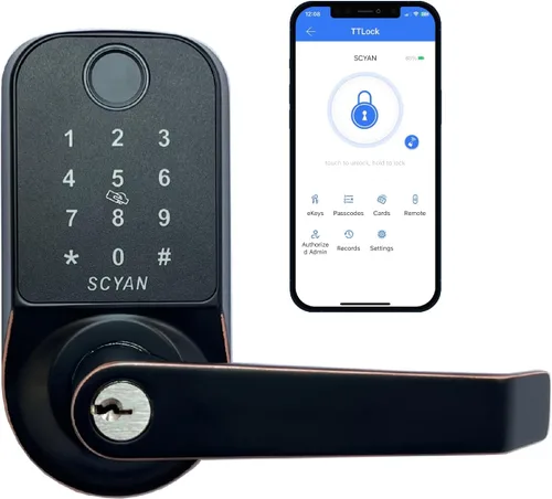 Scyan Cerradura biométrica inteligente X1 - Huella digital y pantalla táctil 5 en 1, bloqueo automático para el hogar, la oficina y Airbnb (aceitado)