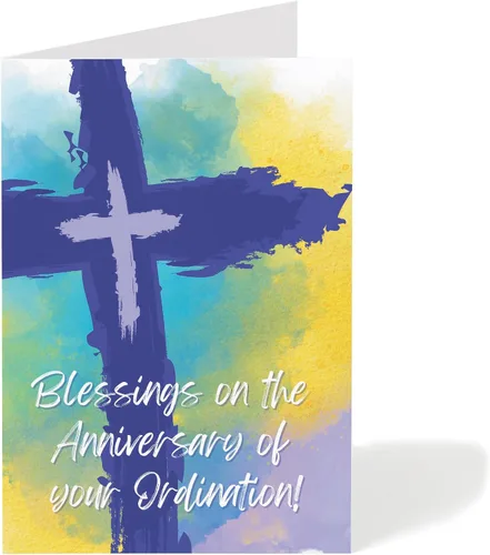 Miniatura 12 de Tarjeta de felicitación de aniversario de ordenación con sobre, diseño cristiano de vitrales con mensaje de bendición, tarjeta religiosa premium