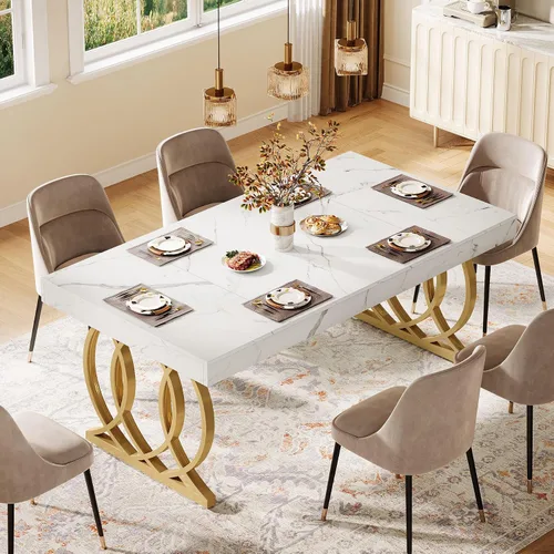 Miniatura 8 de Tribesigns Mesa de comedor de 63 pulgadas para 4-6, mesa de cocina moderna con mesa de mármol sintético y patas geométricas, muebles de comedor