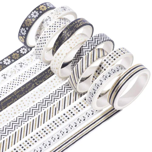 YUBBAEX Juego de 10 rollos de cinta washi brillante, 8mm de ancho, de lámina dorada decorativa para álbumes de recortes, planificador, manualidades