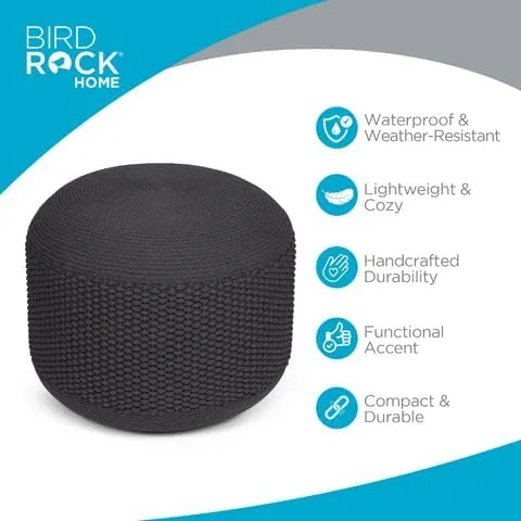 Miniatura 4 de BIRDROCK HOME Puf otomano para exteriores Taburete impermeable tejido a mano con relleno de bolsa de cuentas Reposapiés bohemio para patio, sala