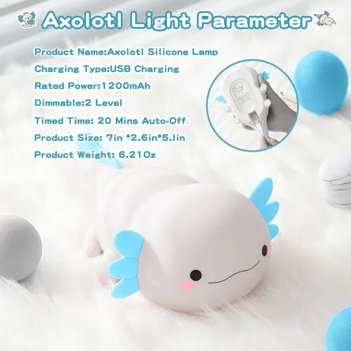 Miniatura 7 de FAMIDUO Luz Nocturna de Ajolote, Linda Lámpara de Ajolote, Luz Nocturna de Silicona de Grado Alimenticio para Guardería, Lámpara de Noche Axolotl