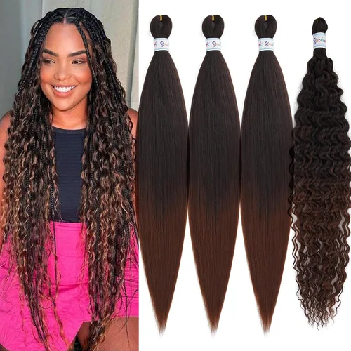 Miniatura 55 de Cabello para trenzar rizado ondulado negro 1B preestirado de onda oceánica profunda de ganchillo bohemio para trenzar de 16 pulgadas, 2 paquetes