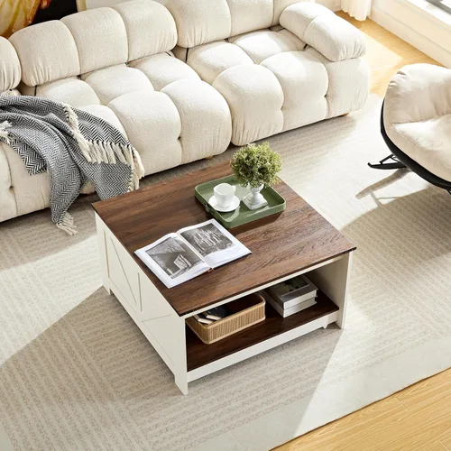 Miniatura 3 de OKYCI Mesa de centro de granja para sala de estar, mesas de centro cuadradas de madera, 31.5 pulgadas de profundidad x 31.5 pulgadas de ancho