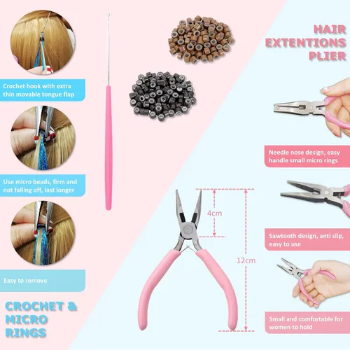 Miniatura 6 de Kit de oropel de cabello arcoíris con herramientas e instrucciones, fácil de usar, 1200 mechones, 48 pulgadas, extensiones de cabello con purpurina