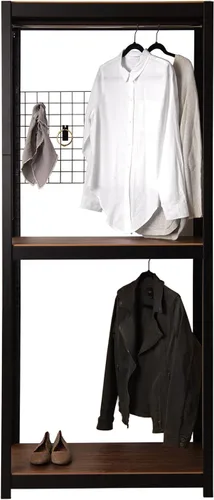 KEPSUUL - Perchero de doble riel negro resistente para armario, estante modular personalizable de metal alto y almacenamiento con tablero de malla