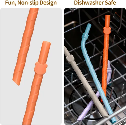 Miniatura 6 de Pajitas de silicona reutilizables para niños y adultos - Aptas para lavavajillas - 10 unidades de 17.3 cm, sin BPA, pajitas multicolores de grado