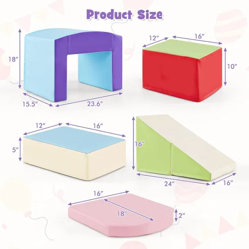 Miniatura 7 de Olakids Juguetes de Escalada para Niños Pequeños, 7 Piezas de Bloques de Espuma para Bebés de Interior, Juego Suave con Cuero PU, Estructura