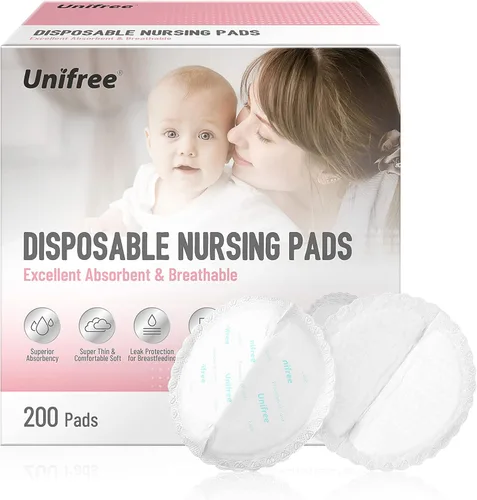 Unifree Almohadillas de lactancia desechables, almohadillas para lactancia materna, absorción superior y diseño ultra suave a prueba de fugas,