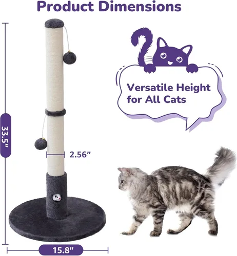 Miniatura 2 de Woochpet Poste rascador de gatos de 33 pulgadas de alto para adultos, poste rascador grande resistente con bola colgante con divertido agujero