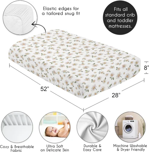 Miniatura 4 de Sweet Jojo Designs Sábanas bajeras para cuna (floral vintage de margaritas) para niñas, guardería infantil, habitación de niños pequeños