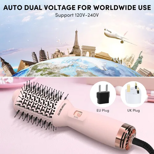 Miniatura 2 de Cepillo secador automático de pelo de viaje de doble voltaje, compacto mini cepillo de aire caliente con enchufe europeo, secadora de un paso