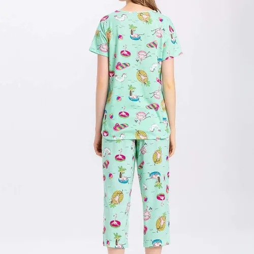 Miniatura 5 de ENJOYNIGHT - Conjunto de pijama de algodón para mujer, pijama de manga corta y pantalones capri, ropa de dormir de 2 piezas