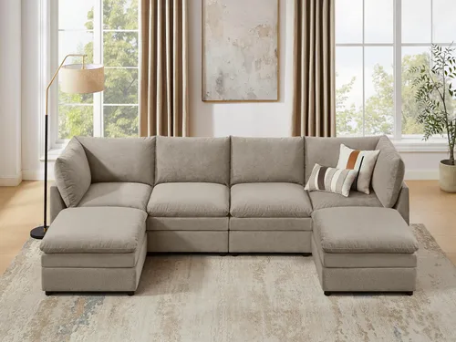 Miniatura 21 de VANOMi Sofá modular Cloud de 98 pulgadas para sala de estar, sofá cama moderno de gran tamaño con asiento profundo, otomana de cojín grueso de doble