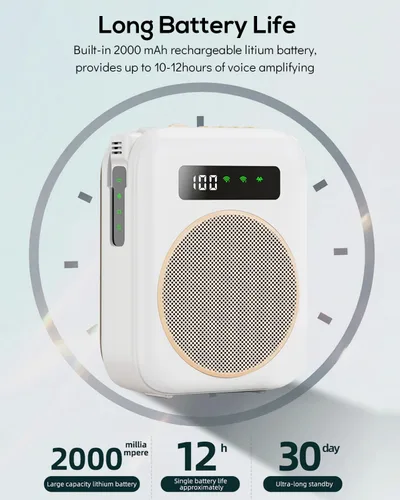 Miniatura 2 de Micrófono inalámbrico con amplificador de voz, amplificador de voz portátil de 2000 mAh, altavoz Bluetooth recargable con 2 micrófonos de solapa