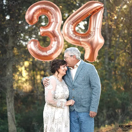 Miniatura 8 de Katchon, Globos gigantes de oro rosa con el número 34, 40 pulgadas, decoraciones de cumpleaños número 34 para mujer, globos de oro rosa del número
