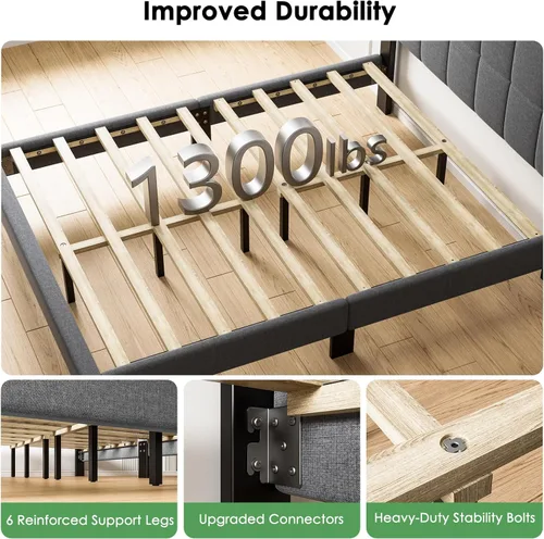 Miniatura 3 de Marsail Base de cama de tamaño matrimonial con cabecero, resistente y duradera con 12 patas de soporte, capacidad de 1300 libras, cabecera tapizada