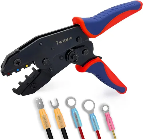 Miniatura 8 de Herramienta de crimpado con trinquete, herramienta de crimpado de alambre de trinquete para conectores de terminal de barril abierto, herramienta