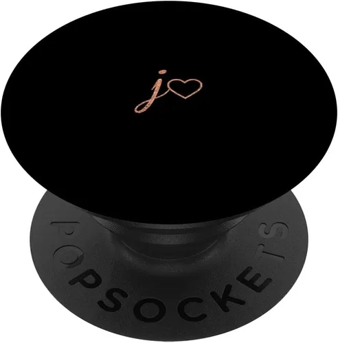 Letra inicial rosa J corazón minimalista negro PopSockets PopGrip: agarre intercambiable para teléfonos y tabletas