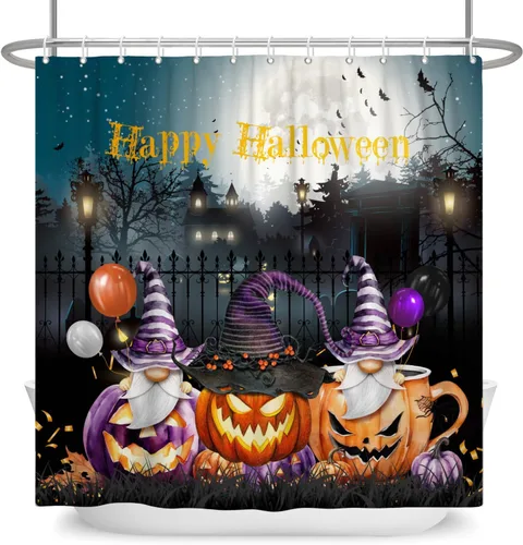 Cortina de ducha de Halloween, calabazas aterradoras, cortinas de ducha para baño, noche de luna espeluznante, cortina de baño, casa cazada con
