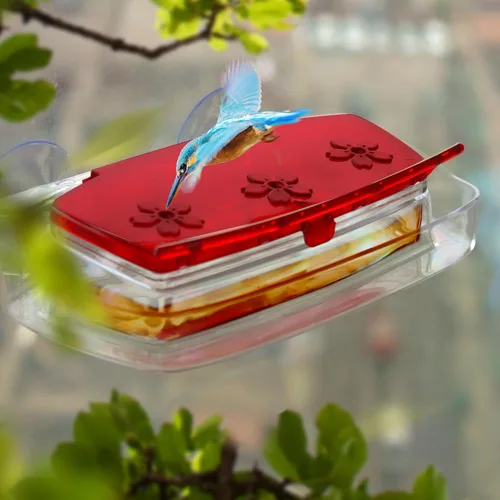 Miniatura 7 de Juegoal - Comedero de colibrí para ventana, bandeja de alimentación de pájaros con 3 estaciones de alimentación, percha de colibrí para exteriores