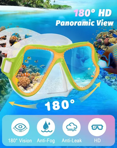 Miniatura 2 de Greatever Snorkeling Gear for Kids, Dry Snorkel Set Panoramic View Snorkel Mask, Anti-Fog Scuba Diving Mask for Kids Youth Age 6-14, Unisex Swimming