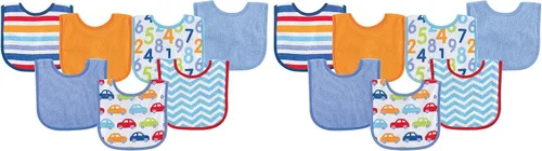 Miniatura 26 de Luvable Friends Baby Cotton Terry Drooler Bibs with PEVA Back, Transportation, One