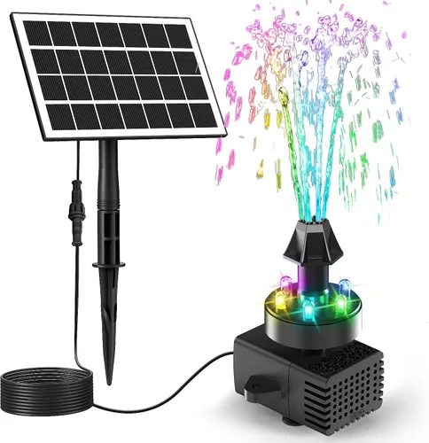 Miniatura 11 de Jutai Fuentes de baño eléctricas para pájaros que funcionan las 24 horas, bomba de fuente de agua silenciosa ajustable con luces LED para jardín